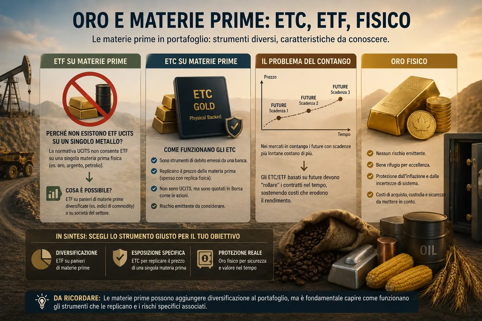 Oro e materie prime: ETC, ETF, fisico